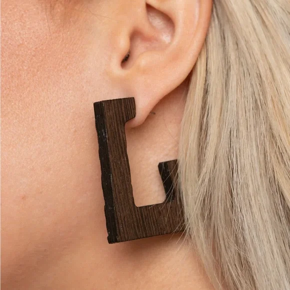 Geometric Wooden Earrings - Picture 2 of 2